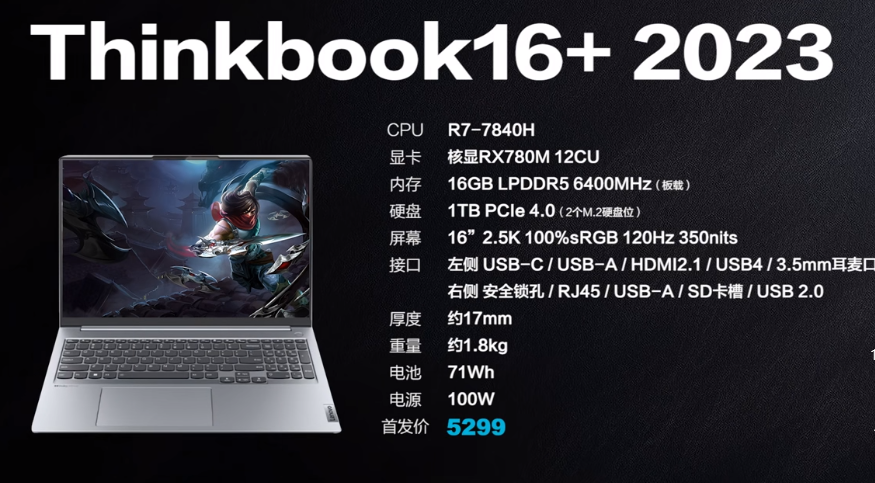 喜大普奔！Thinkbook16+ 2023 R7-7840H版，新低价4799 ？